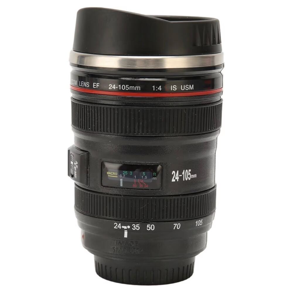 Camera Lens Coffee Mug 2 Lids Stainless Steel Camera Lens Cup Great Gift NEW